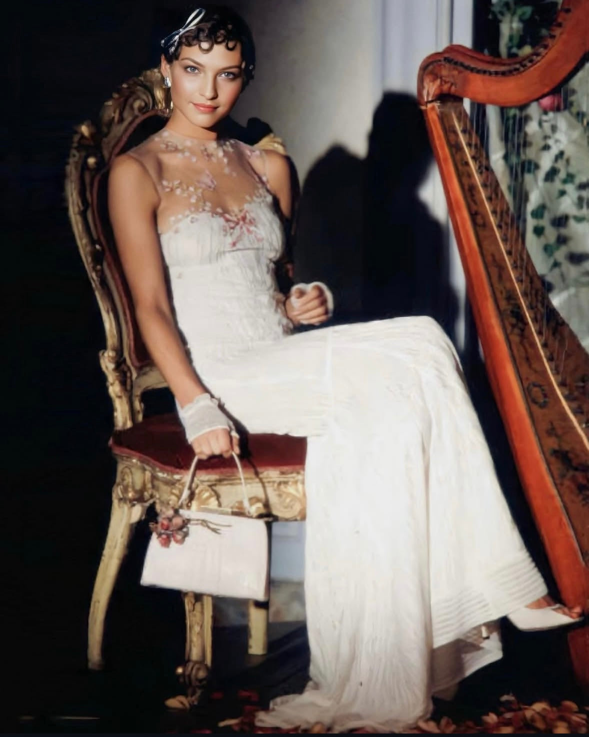 John Galliano 1998 Floral Embroidered Tulle Knit White Dress