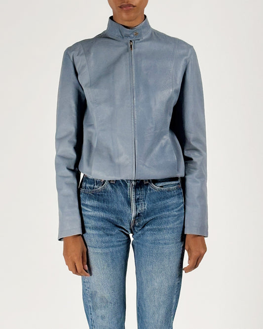 Gucci by Tom Ford 1999 Blue Moto Leather Jacket