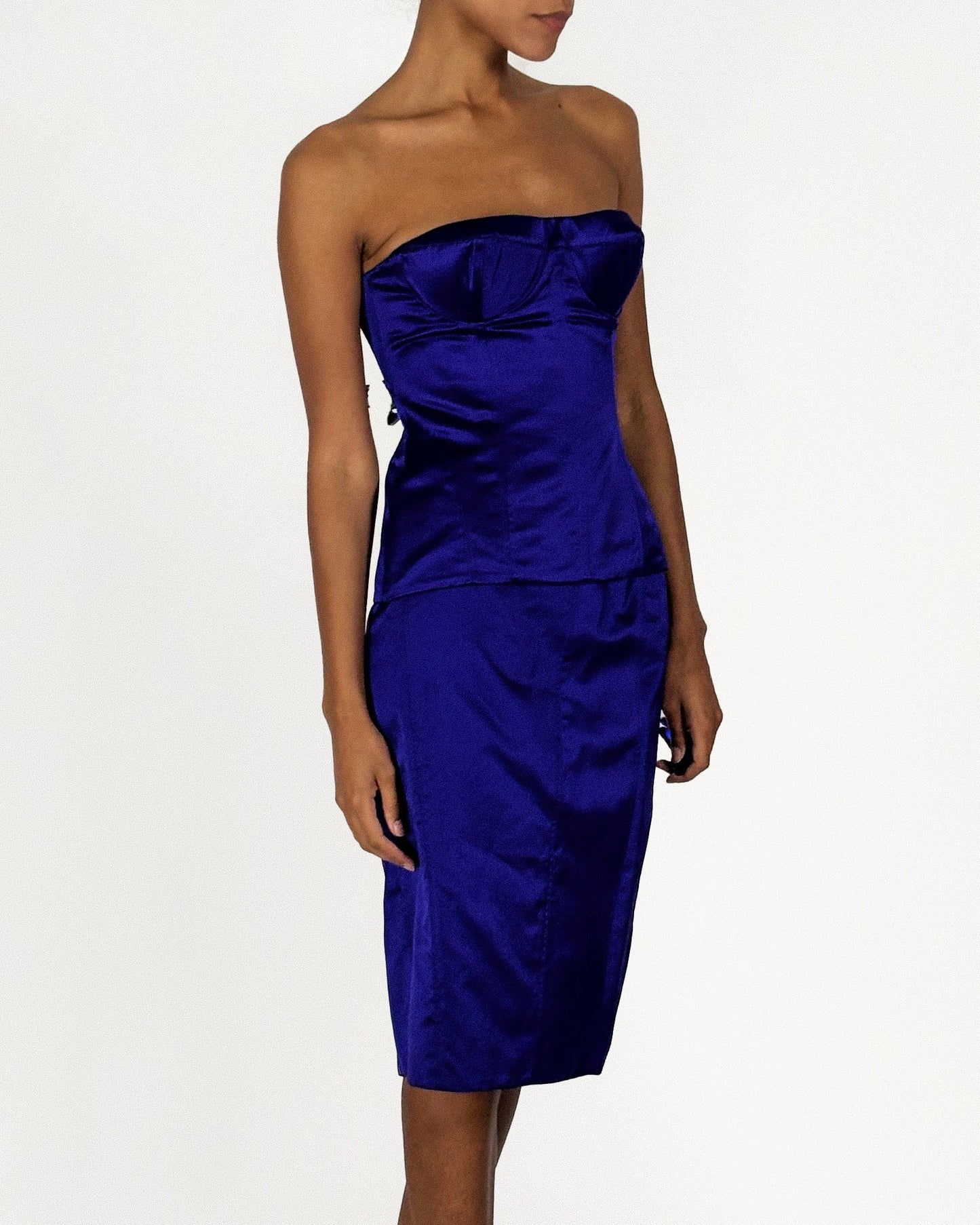 Gucci by Tom Ford 2001 Purple Satin Bustier Skirt Set