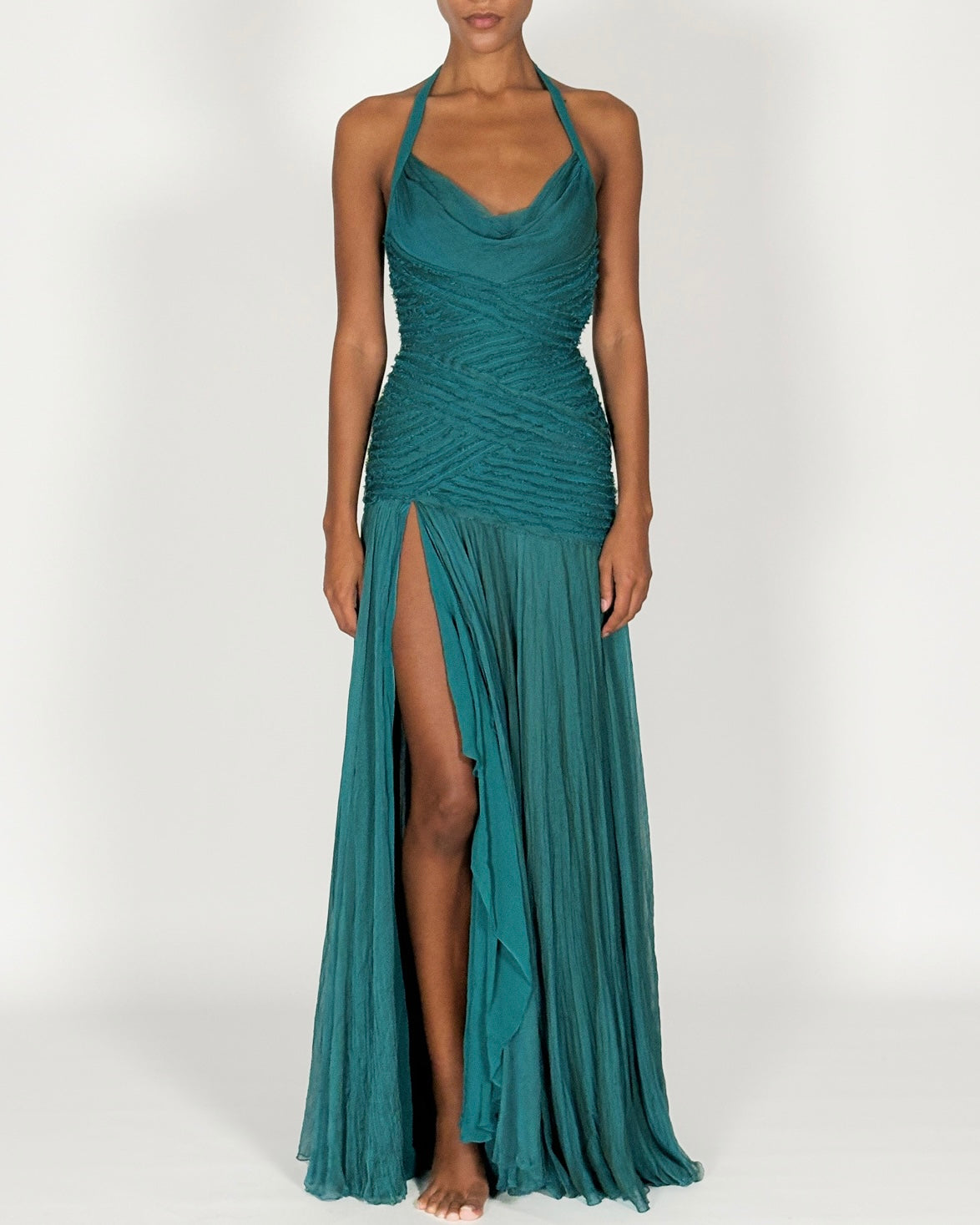 Versace 2005 High-slit Runway Gown