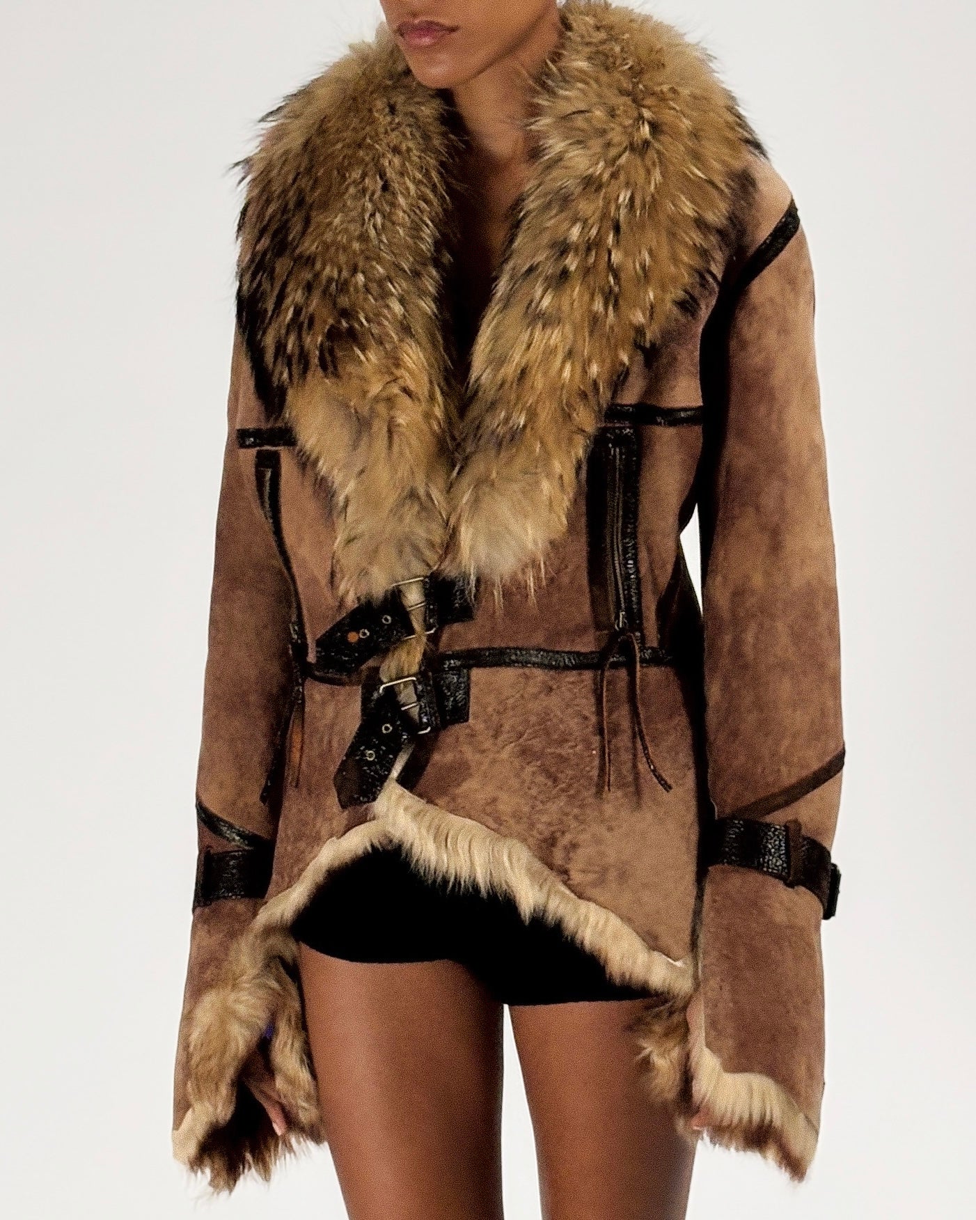 Roberto Cavalli 2003 Fur Trim Leather Jacket