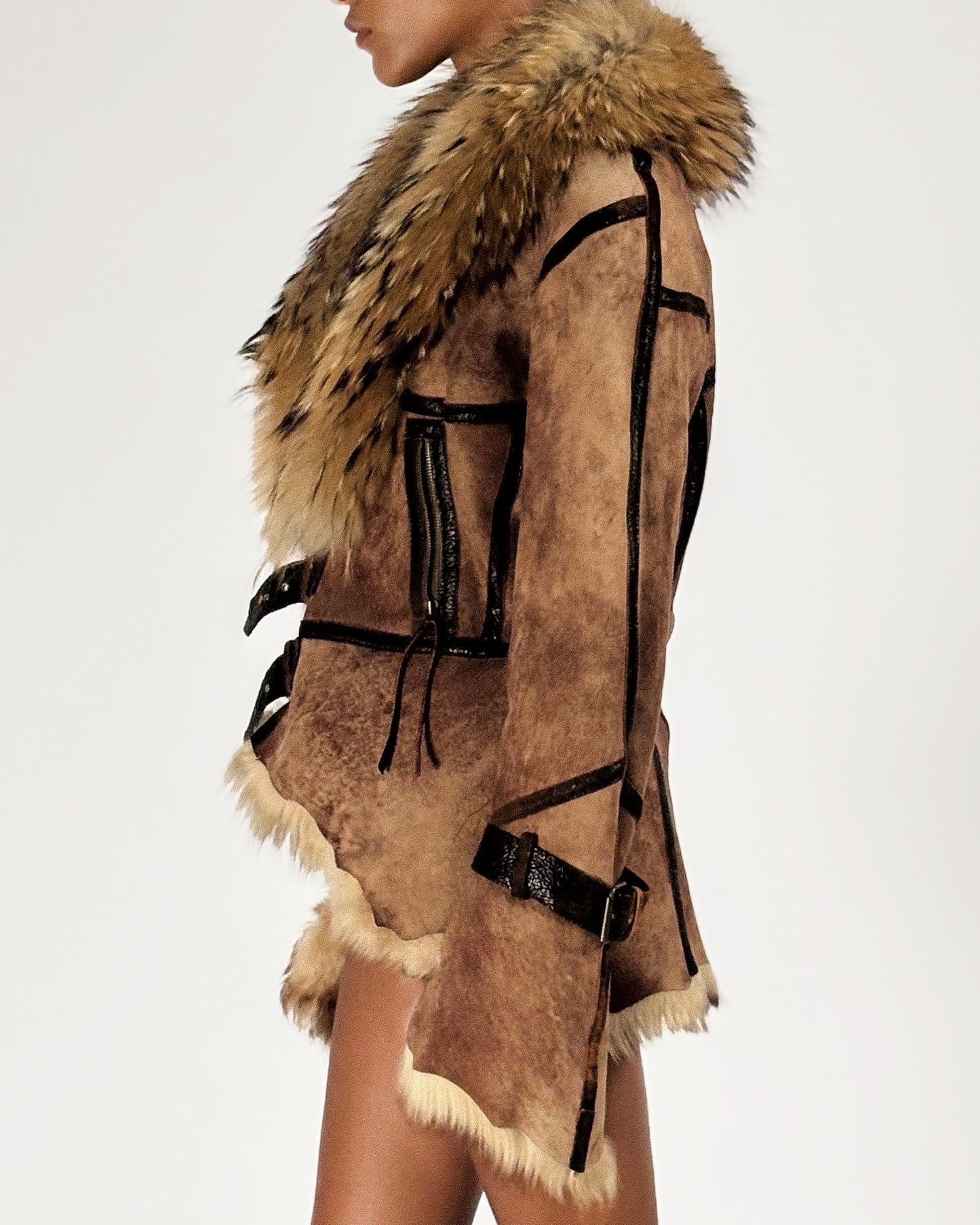 Roberto Cavalli 2003 Fur Trim Leather Jacket