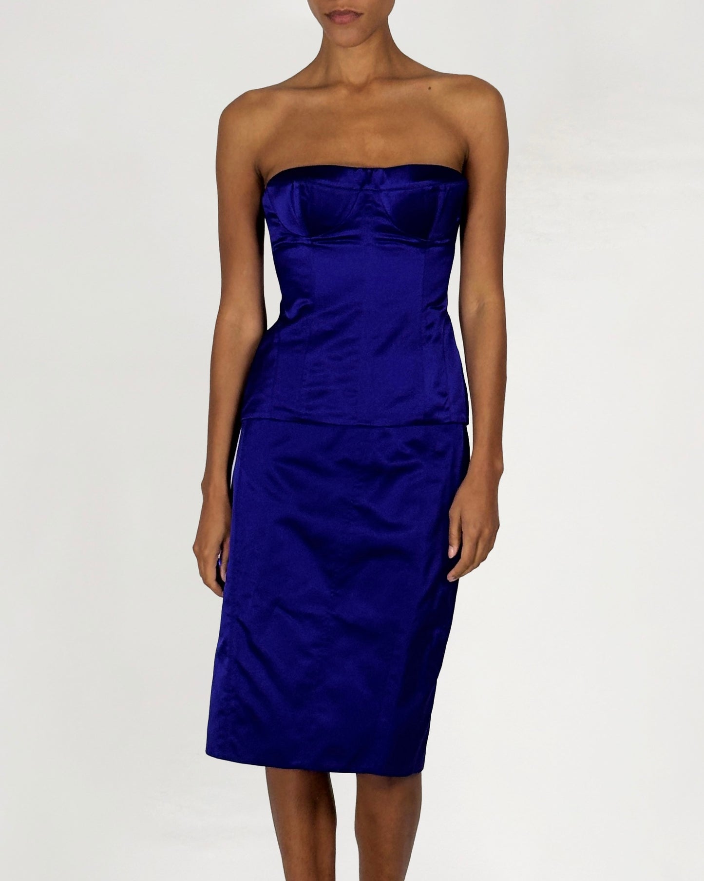 Gucci by Tom Ford 2001 Purple Satin Bustier Skirt Set