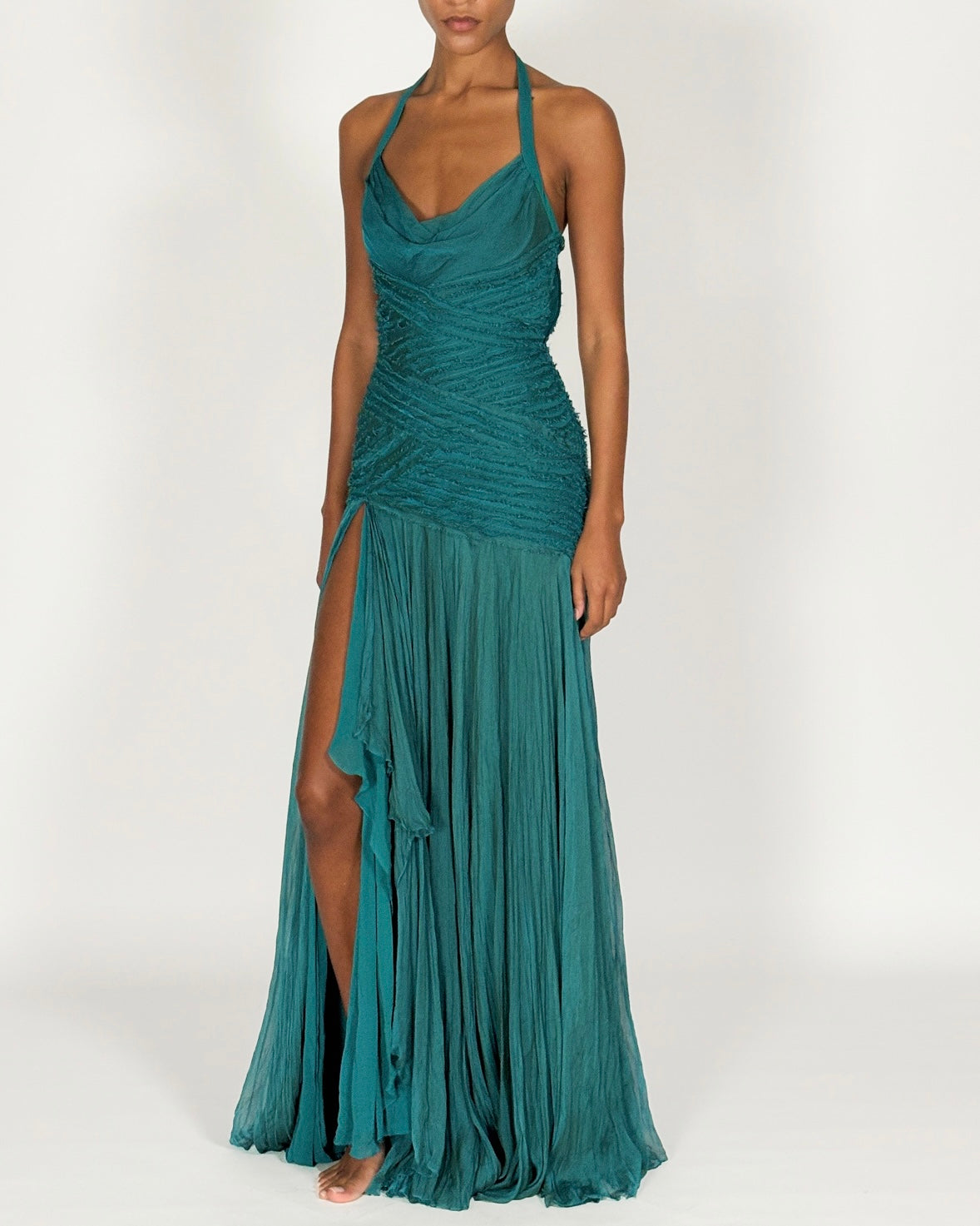 Versace 2005 High-slit Runway Gown