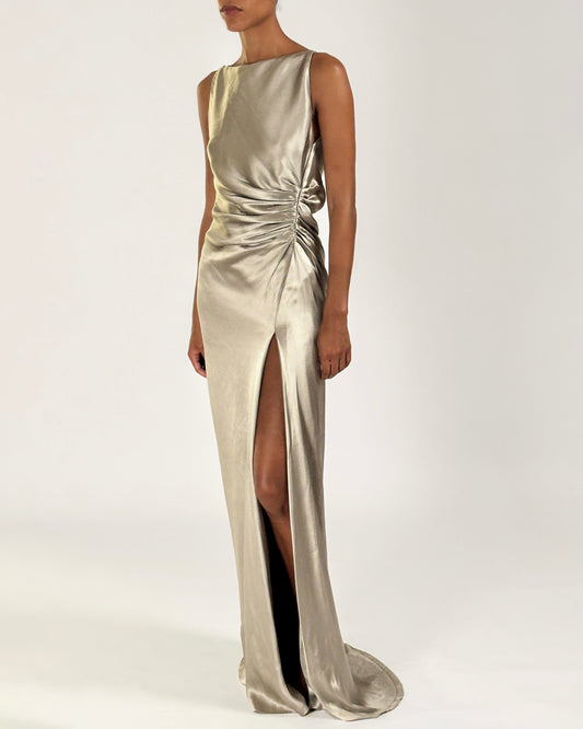 Gucci by Tom Ford 1999 Silk Ruched Dress with Leg Slit