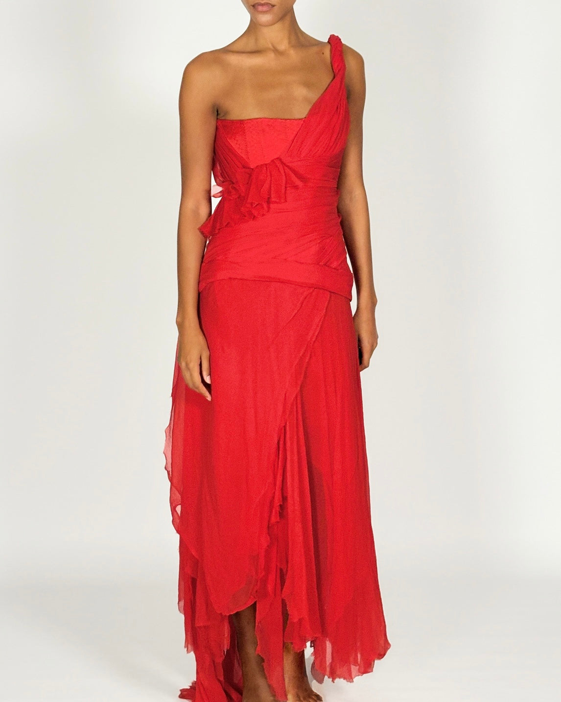 Alexander McQueen 2003 Silk Chiffon Corseted Gown