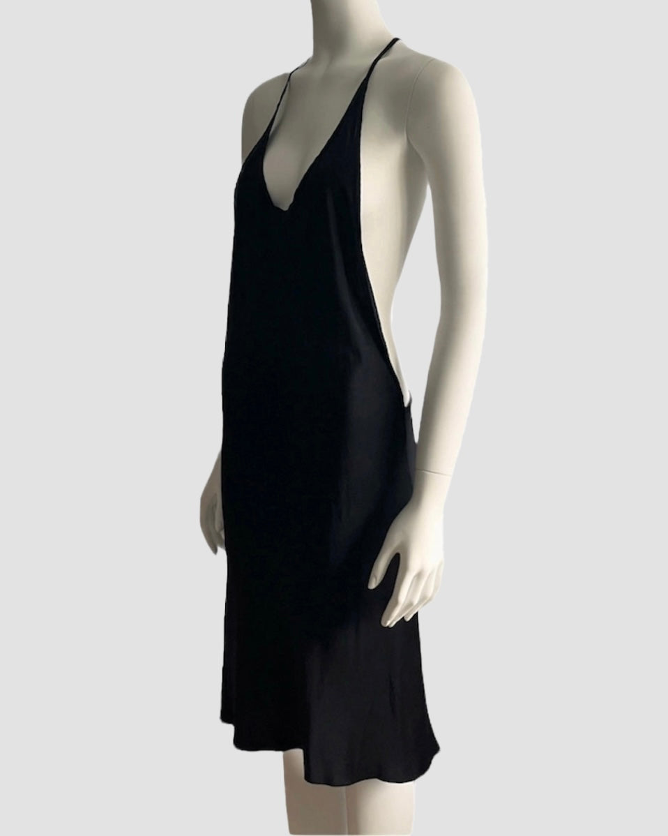 ann demeulemeester silk dress Ann Demeulemeester 2000's black silk dress with draped open back