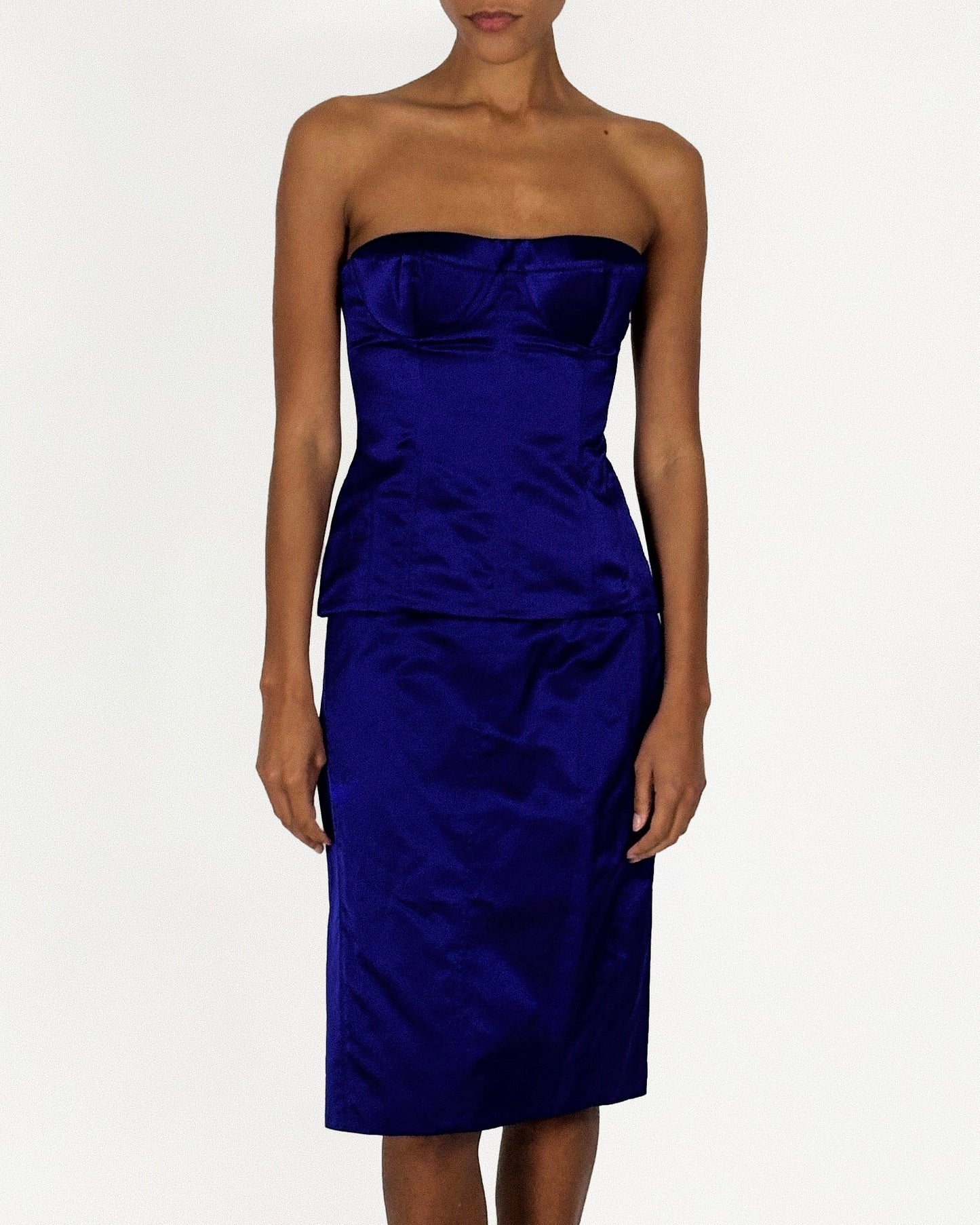 Gucci by Tom Ford 2001 Purple Satin Bustier Skirt Set