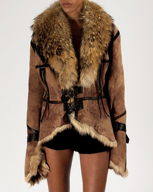 Roberto Cavalli 2003 Fur Trim Leather Jacket