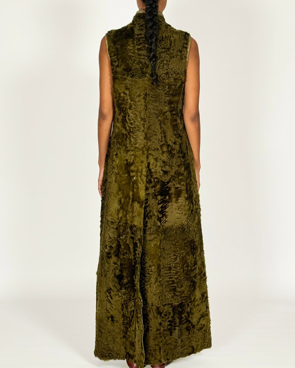 Prada 1999 Green Curly Shearling Sleeveless Coat