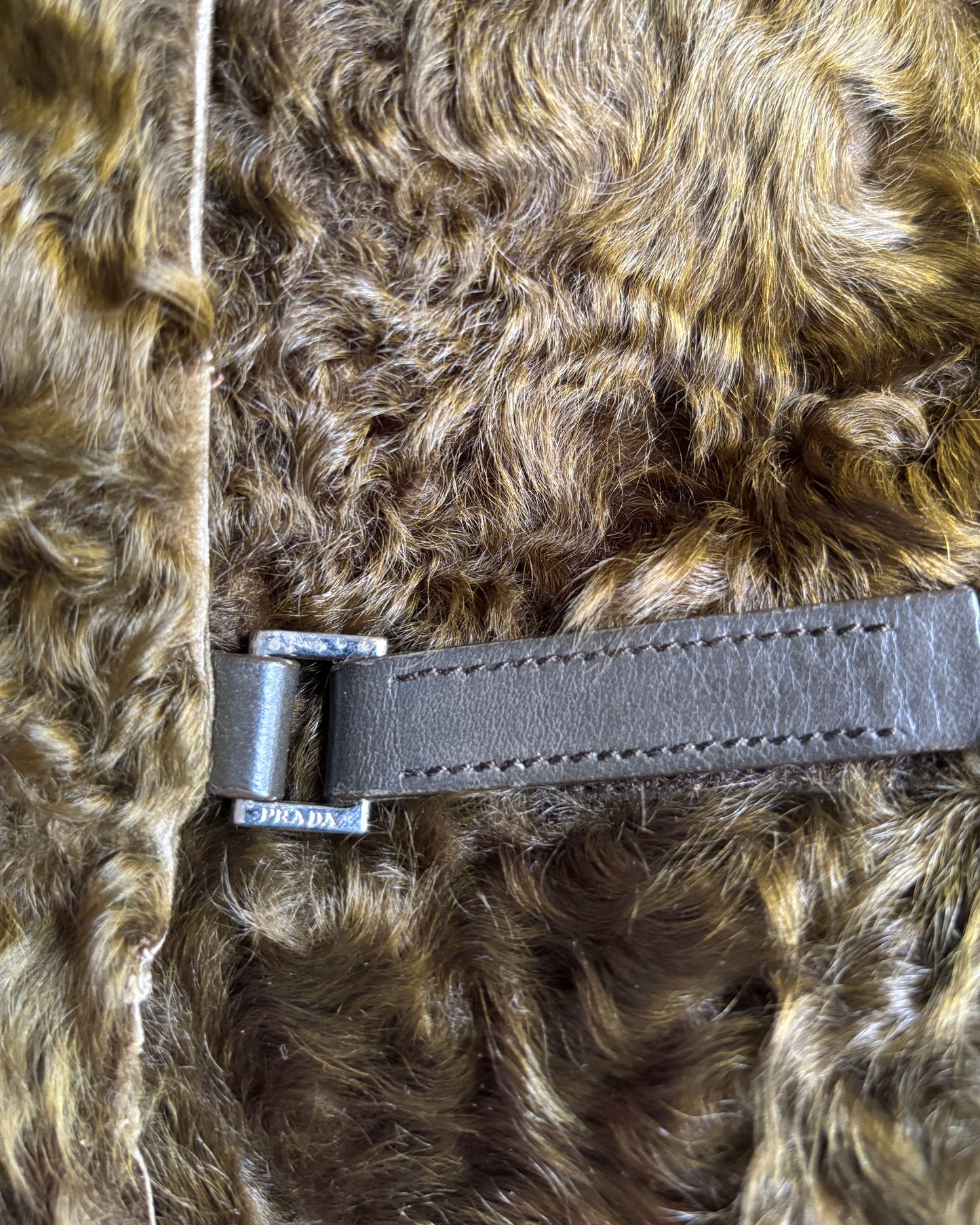 Prada 1999 Green Curly Shearling Sleeveless Coat