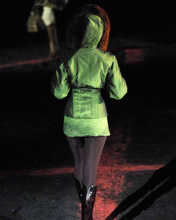 Alexander McQueen 2007 Blue Fox Fur Hood Bomber & Skirt Set