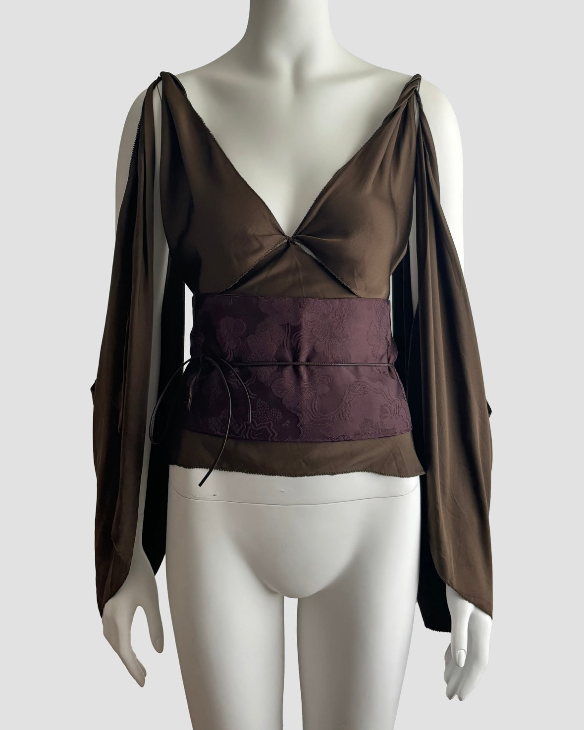 Gucci by Tom Ford 2002 Backless Kimono Top + Obi Belt Set