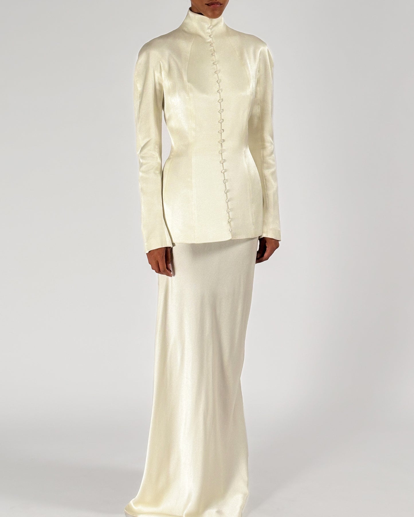 John Galliano 1998 High Neck Satin Ivory Ensemble