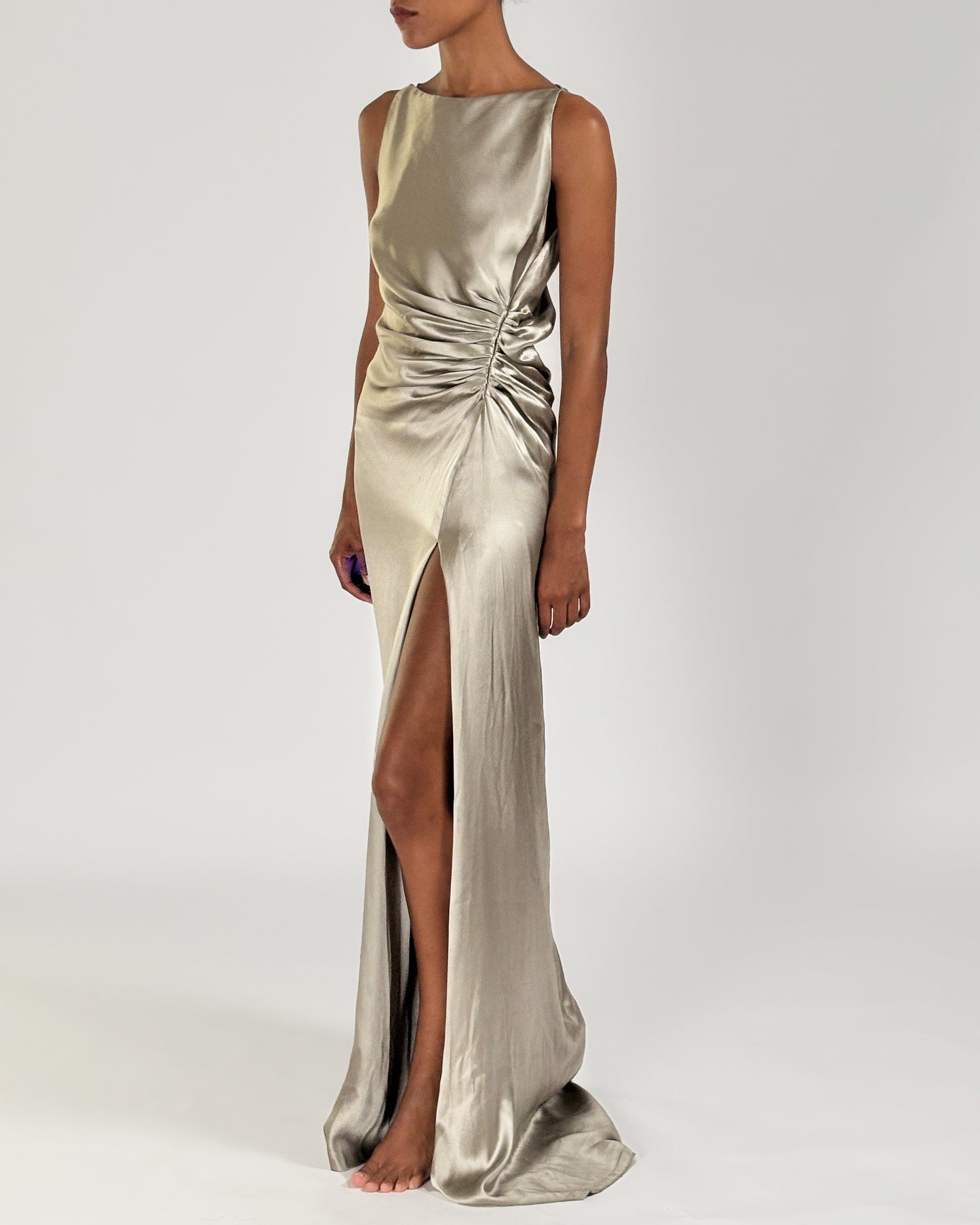 Gucci by Tom Ford 1999 Silk Ruched Dress with Leg Slit