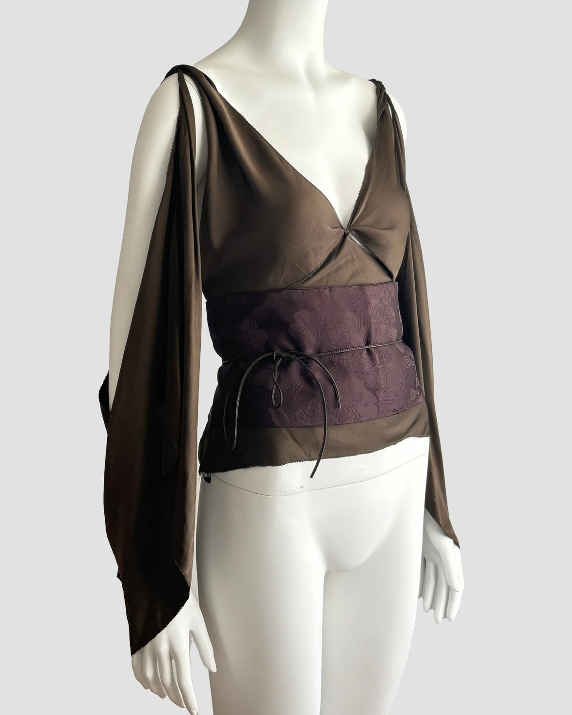 Gucci by Tom Ford 2002 Backless Kimono Top + Obi Belt Set