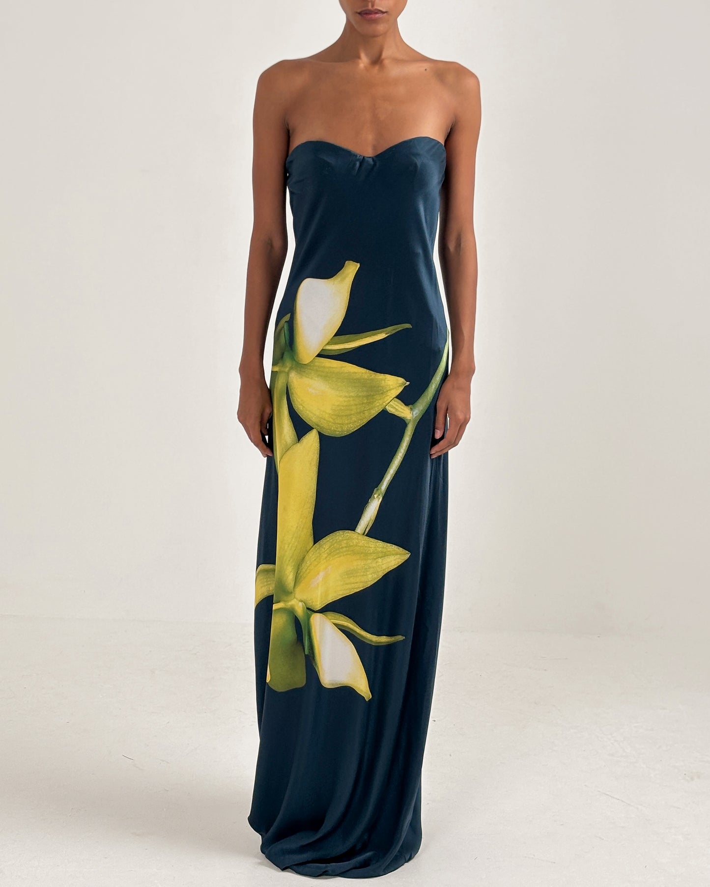 Alexander McQueen 2004 Orchid Print Silk Gown