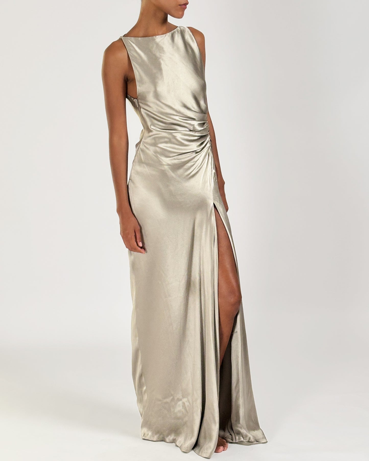Gucci by Tom Ford 1999 Silk Ruched Dress with Leg Slit