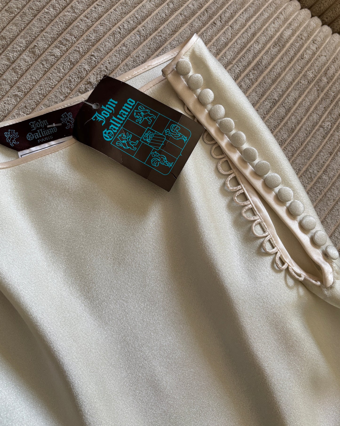 John Galliano 1998 High Neck Satin Ivory Ensemble