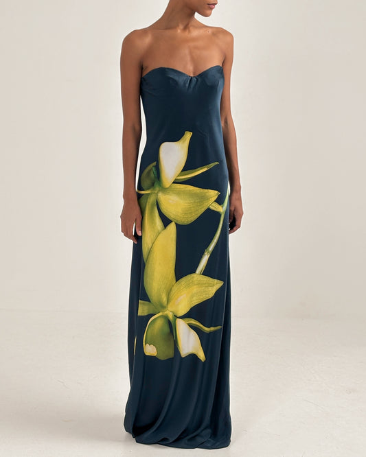 Alexander McQueen 2004 Orchid Print Silk Gown