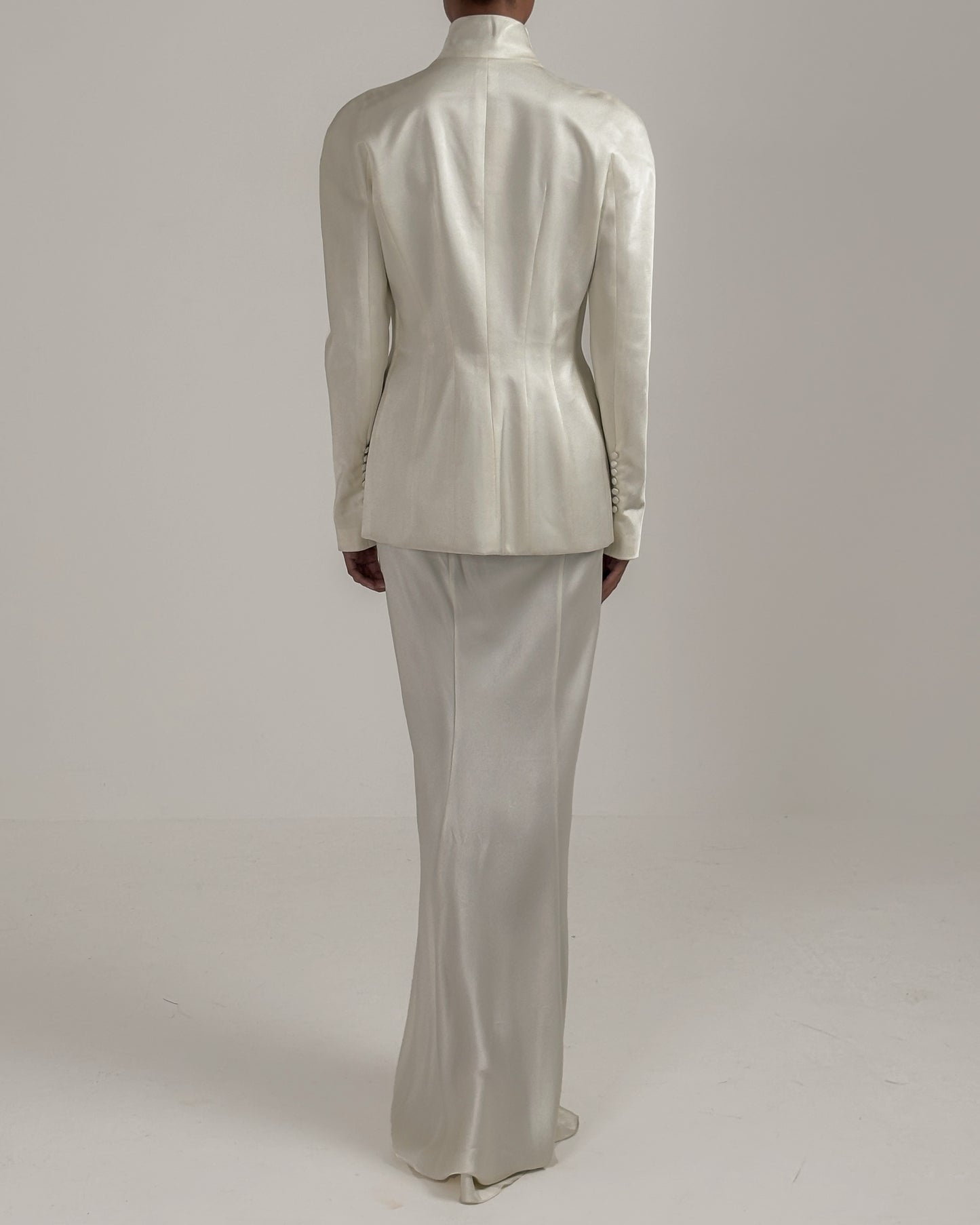 John Galliano 1998 High Neck Satin Ivory Ensemble