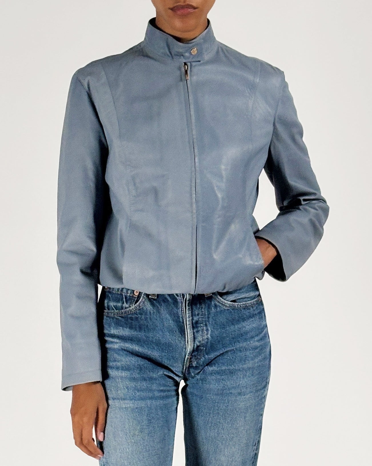 Gucci by Tom Ford 1999 Blue Moto Leather Jacket