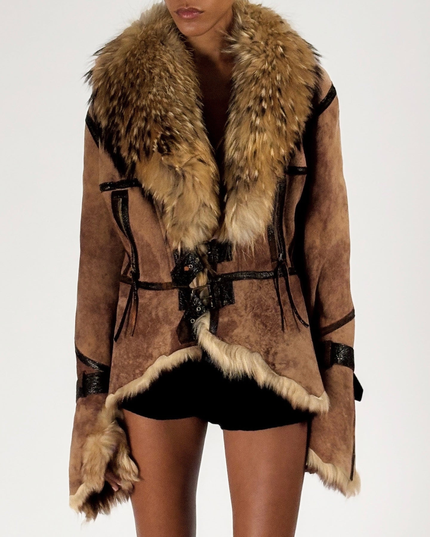 Roberto Cavalli 2003 Fur Trim Leather Jacket