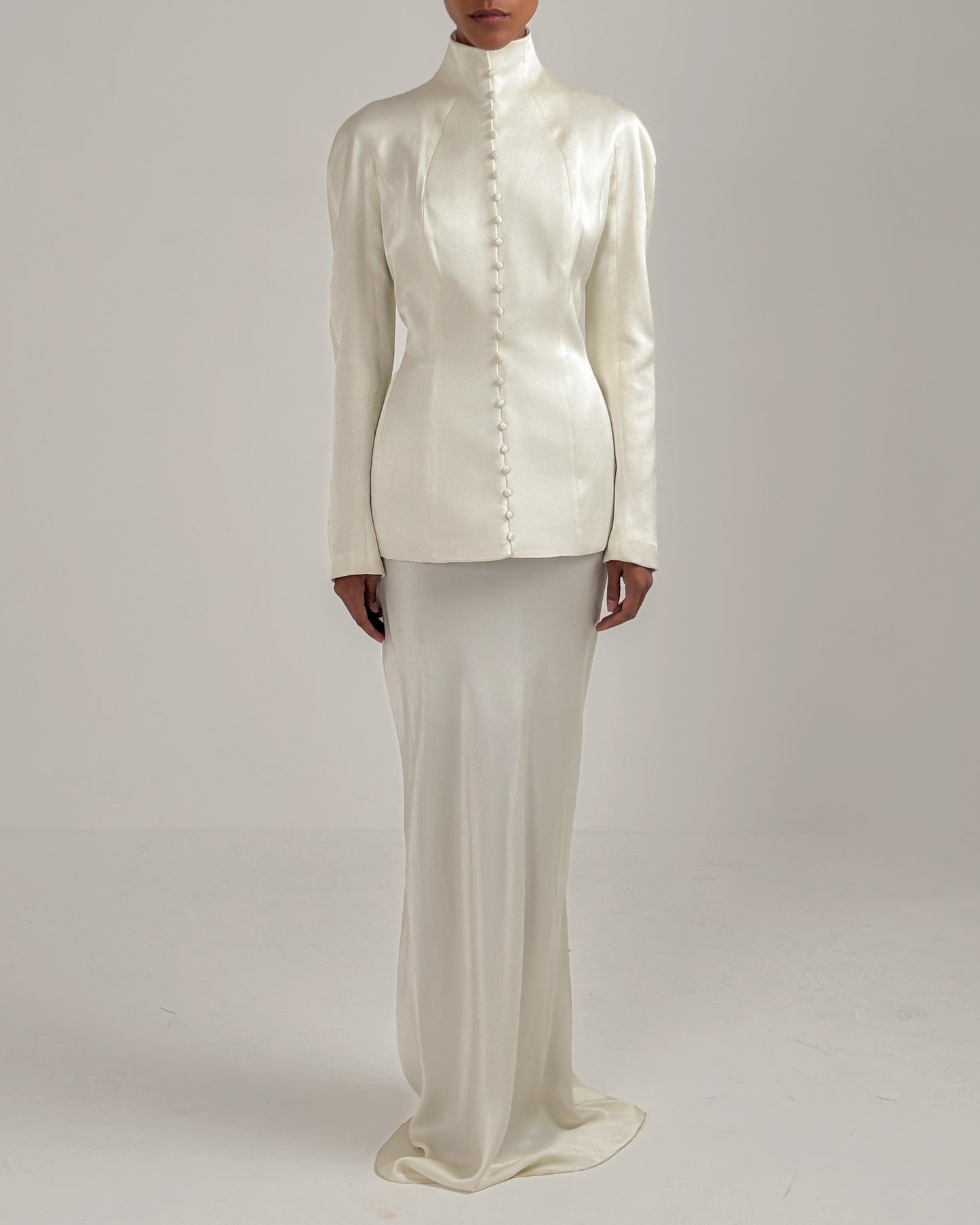 John Galliano 1998 High Neck Satin Ivory Ensemble