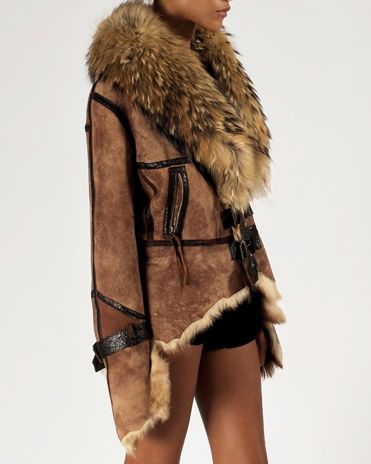 Roberto Cavalli 2003 Fur Trim Leather Jacket