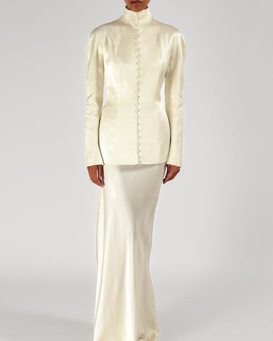 John Galliano 1998 High Neck Satin Ivory Ensemble