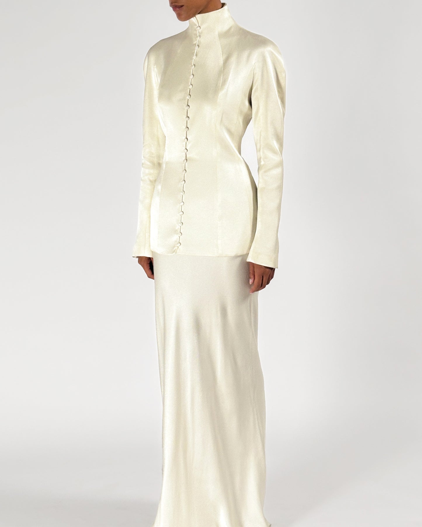 John Galliano 1998 High Neck Satin Ivory Ensemble