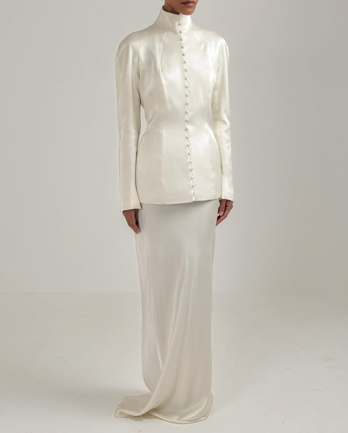John Galliano 1998 High Neck Satin Ivory Ensemble