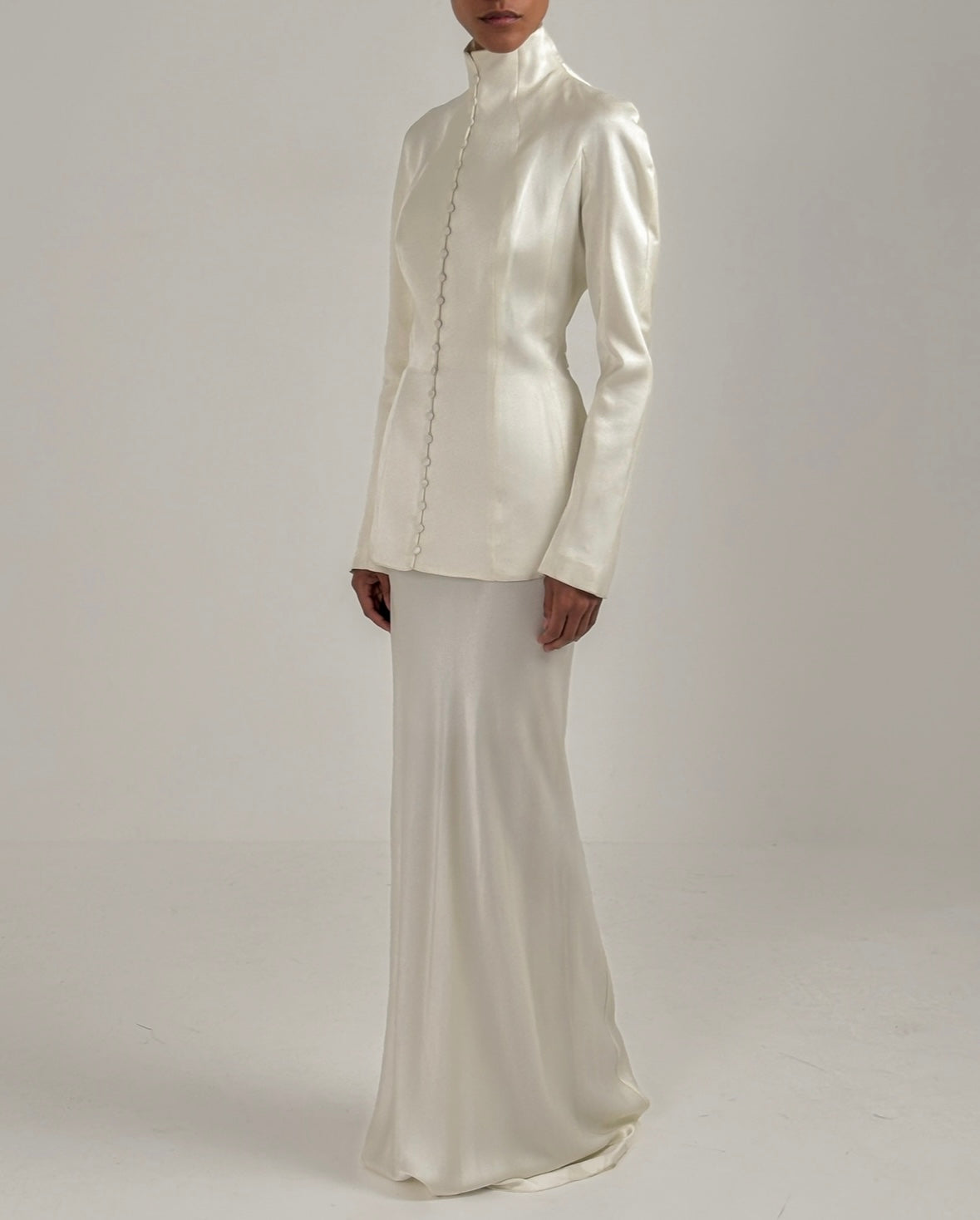 John Galliano 1998 High Neck Satin Ivory Ensemble