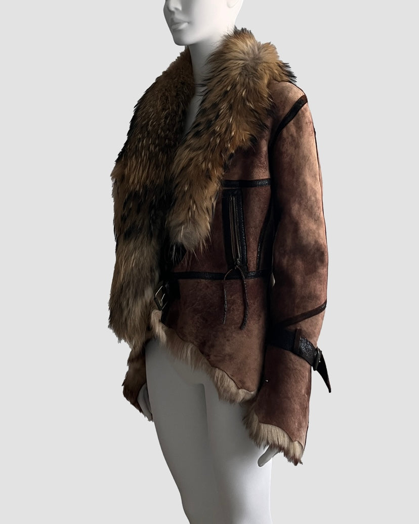 Roberto Cavalli 2003 Fur Trim Leather Jacket