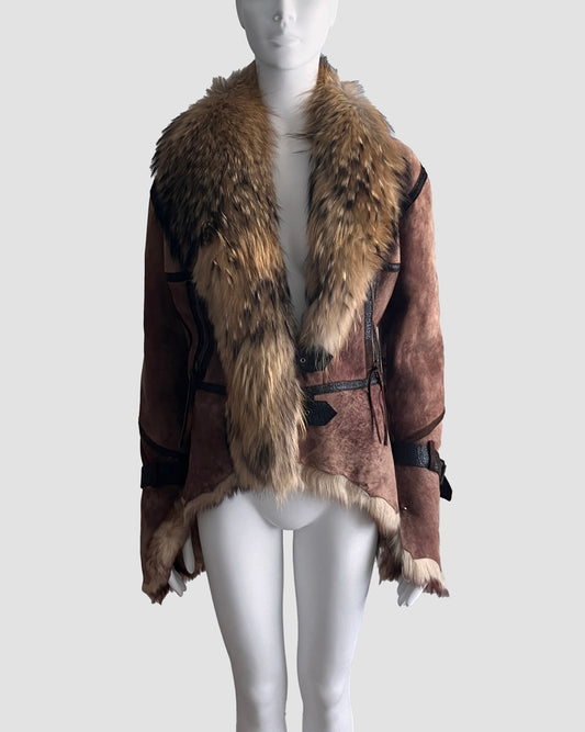 Roberto Cavalli 2003 Fur Trim Leather Jacket