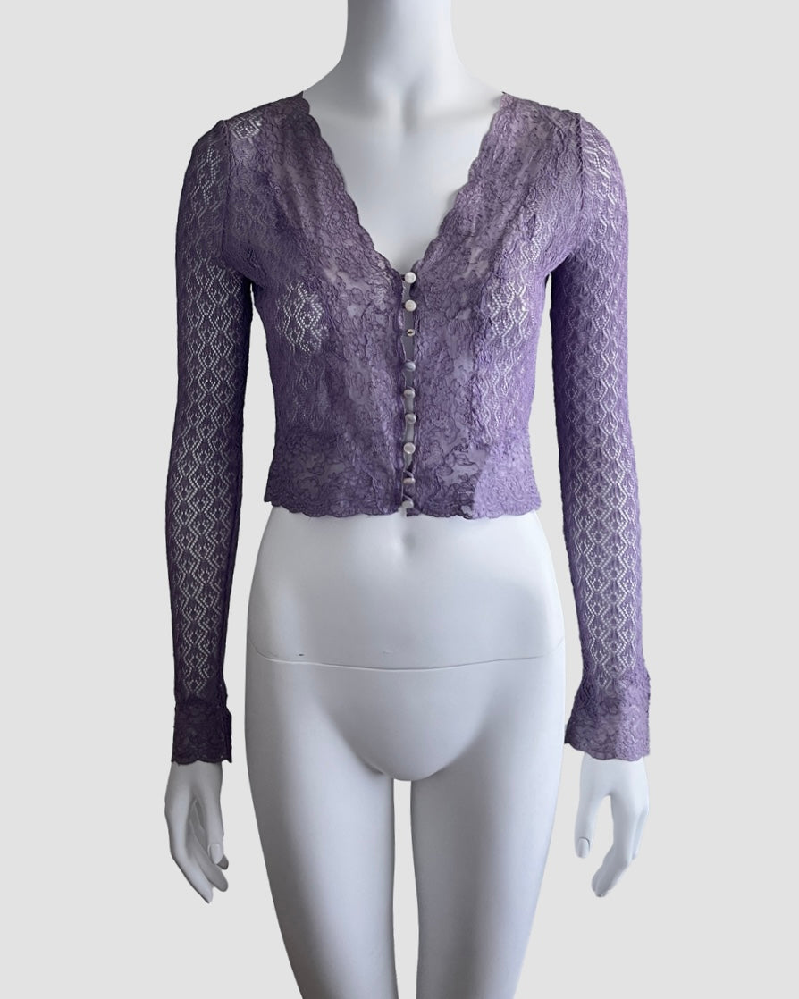 Dior by John Galliano 1998 Cropped Purple Lace Cardigan