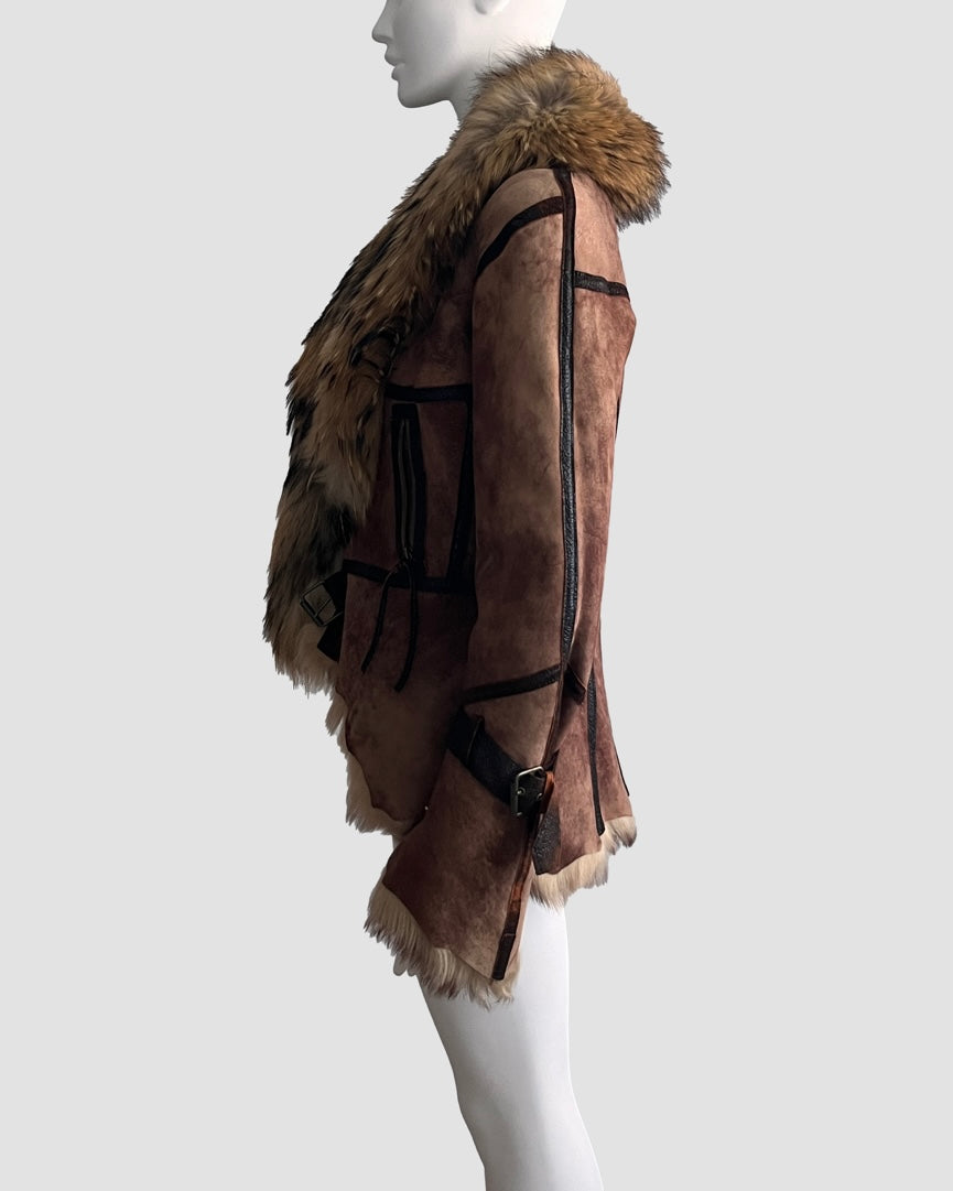 Roberto Cavalli 2003 Fur Trim Leather Jacket