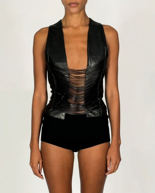 Helmut Lang 1992 Leather Fringe Corset Top