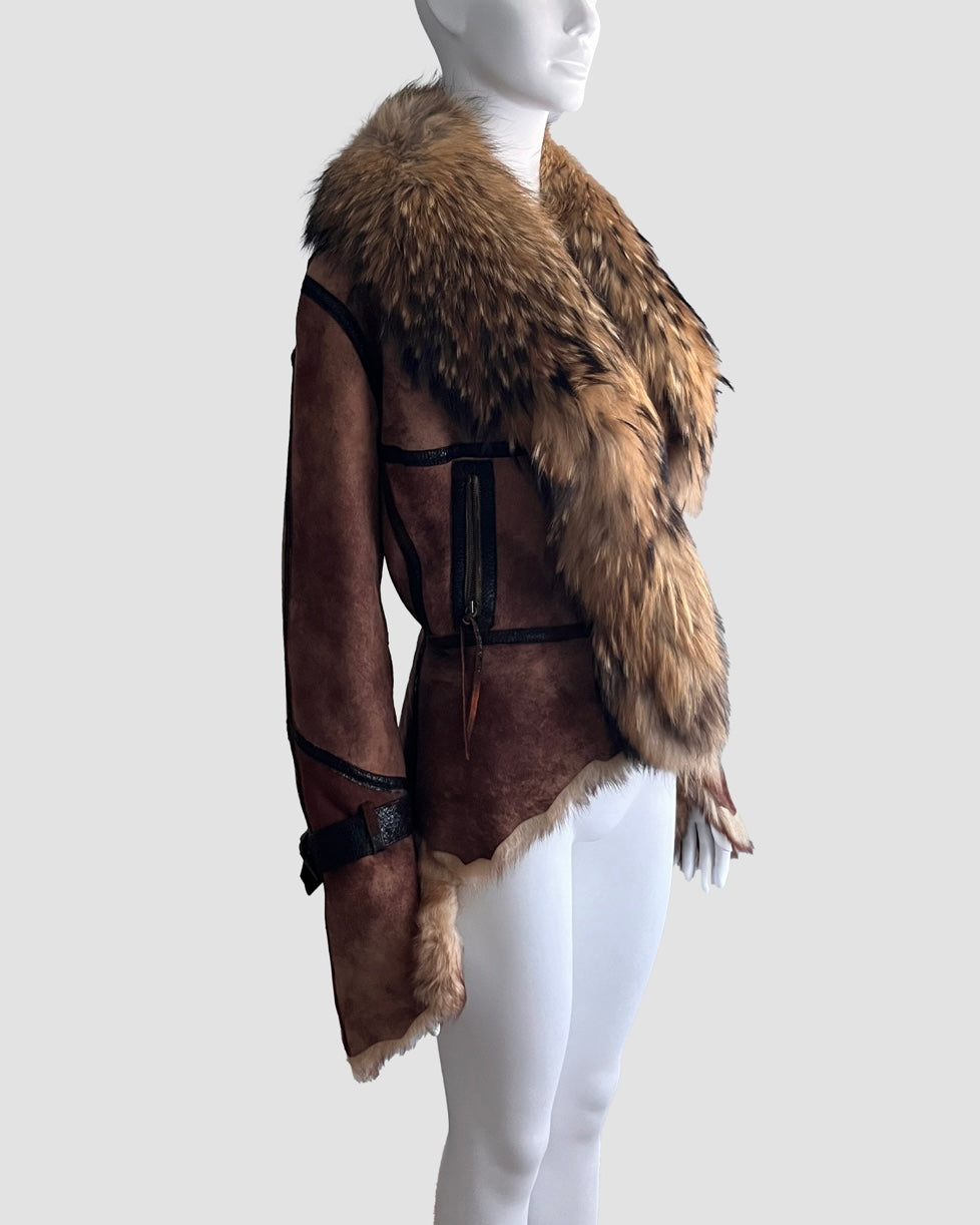 Roberto Cavalli 2003 Fur Trim Leather Jacket