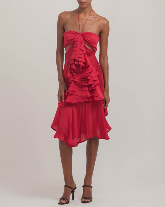 Yves Saint Laurent by Tom Ford 2003 Ruffle Halter Dress